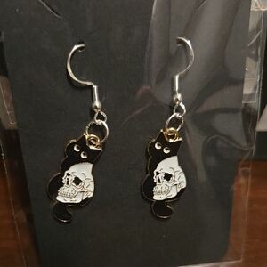 Black and White Cat Skull Earrings